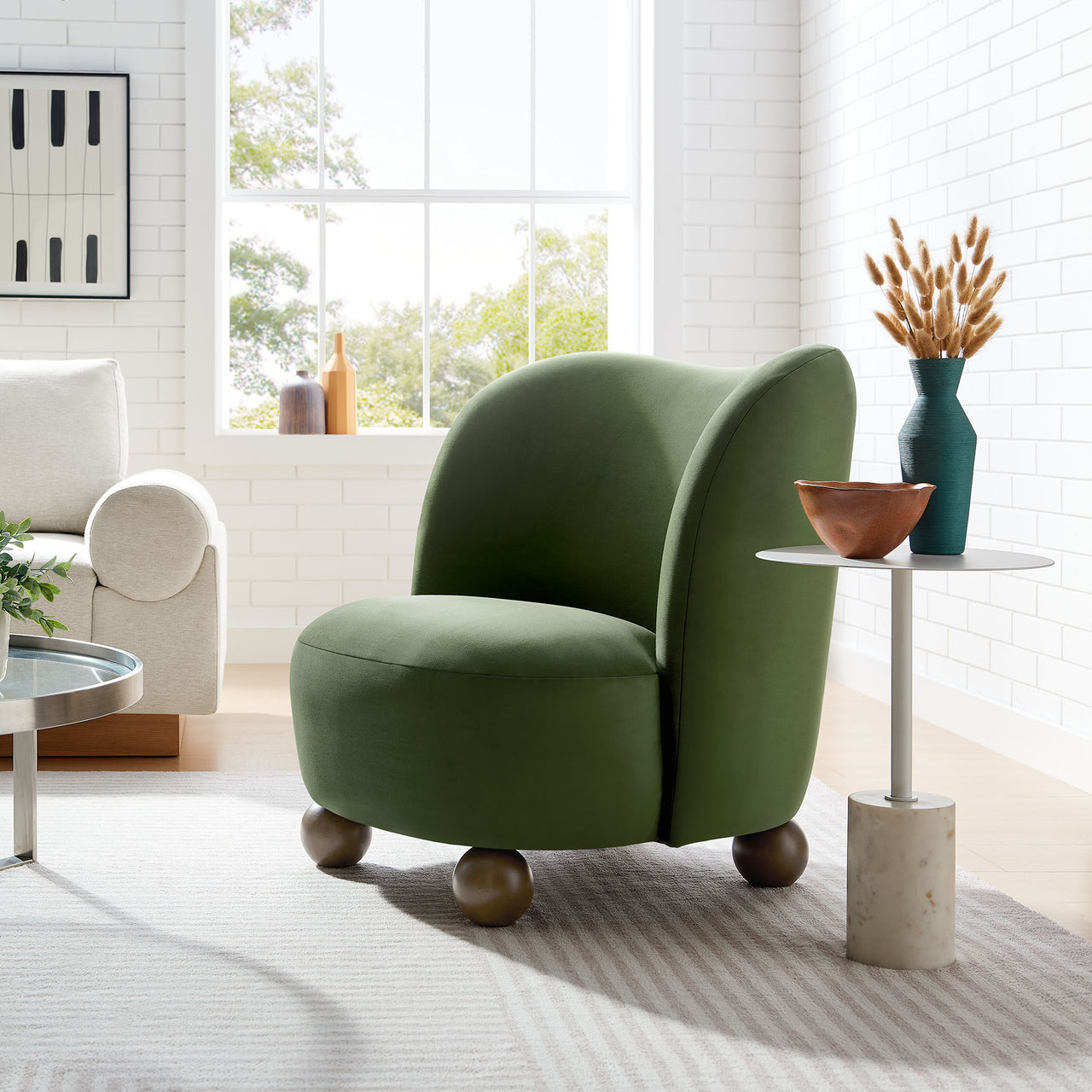 Ochroa Velvet Accent Chair, Basil