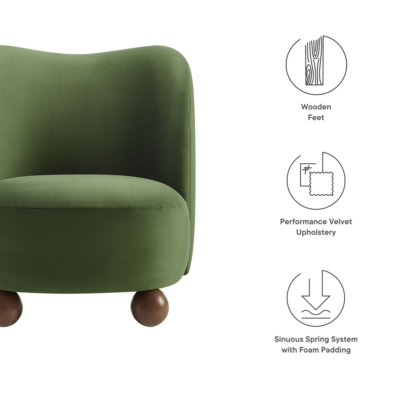 Ochroa Velvet Accent Chair, Basil