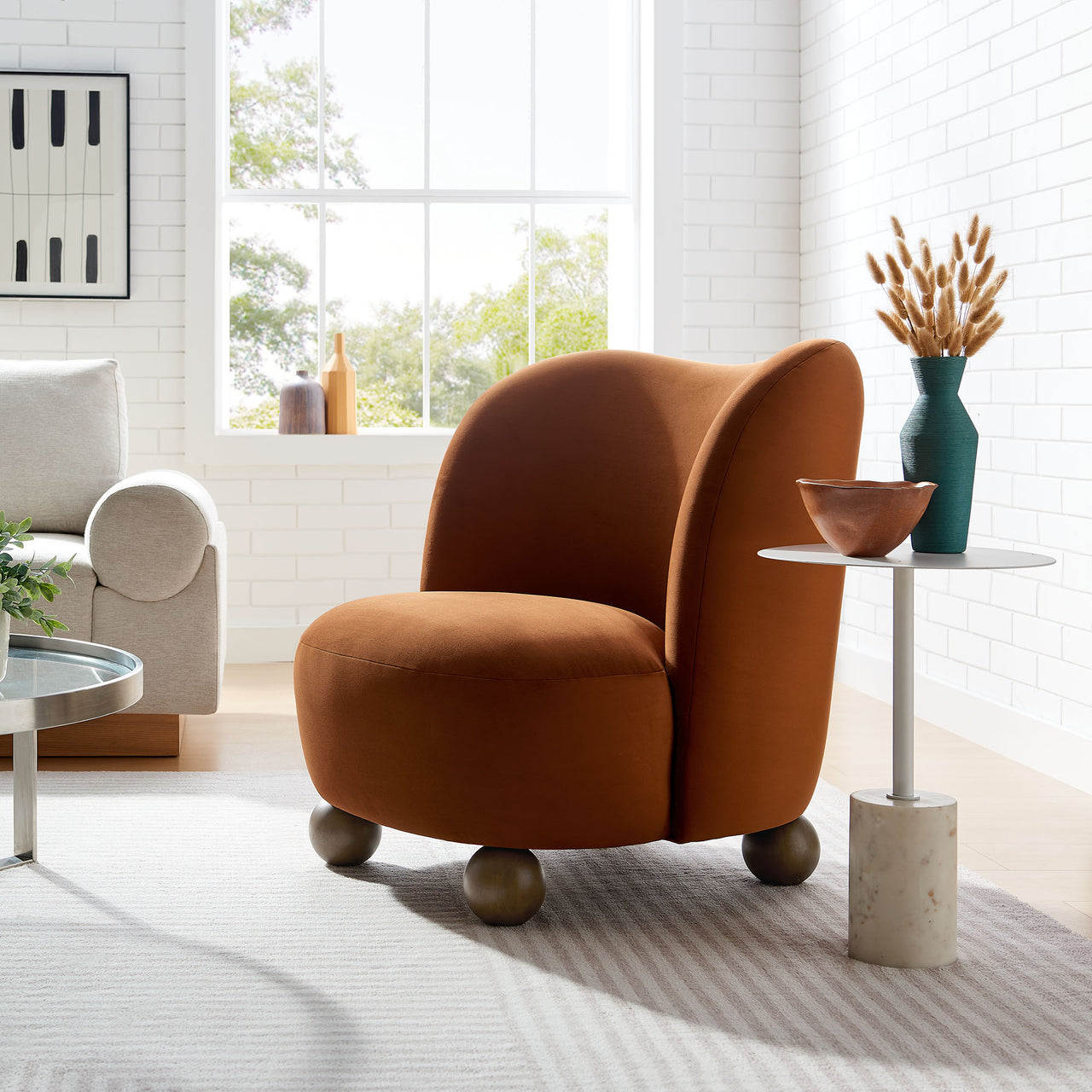 Ochroa Velvet Accent Chair, Terracotta