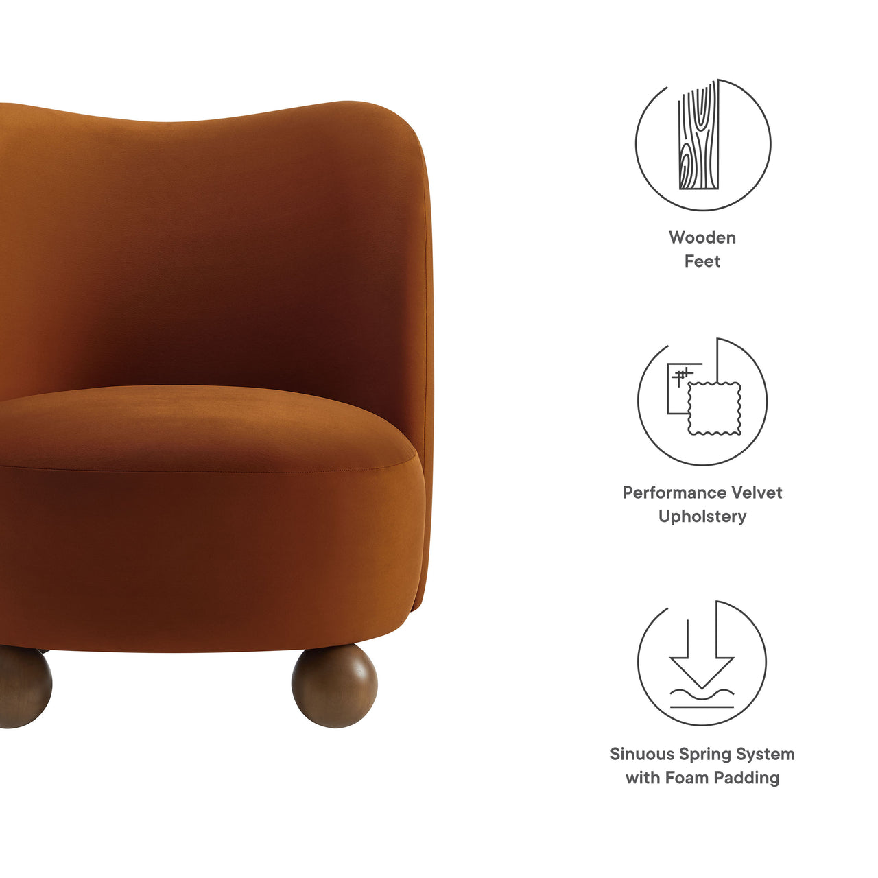 Ochroa Velvet Accent Chair, Terracotta