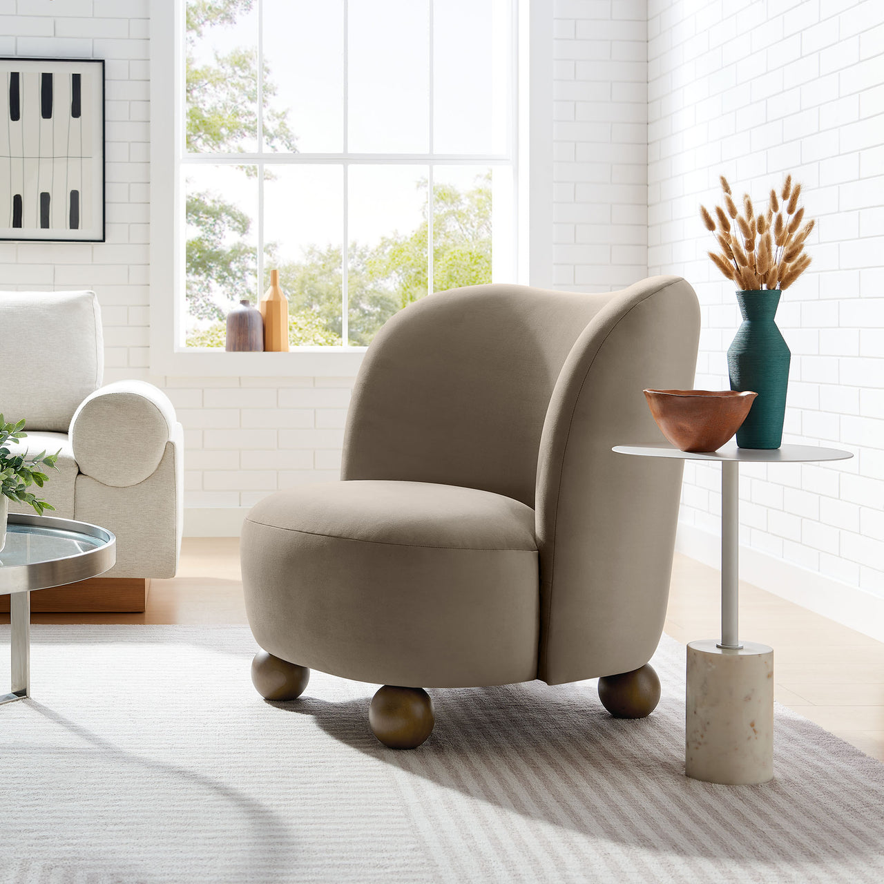 Ochroa Velvet Accent Chair, Taupe