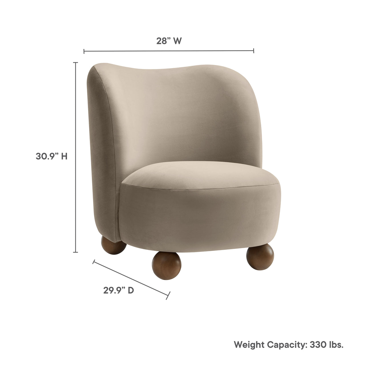 Ochroa Velvet Accent Chair, Taupe