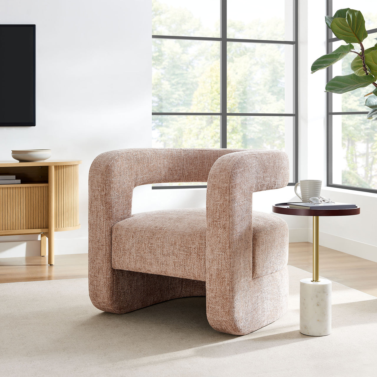 Coco Chenille Accent Chair, Peach