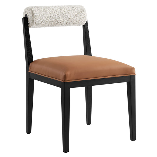 Nautilus Boucle and Eco-Leather Dining Chair, Ivory & Tan