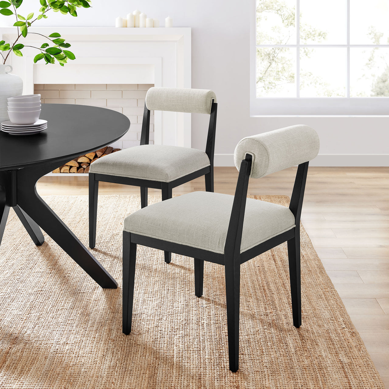 Nautilus Fabric Dining Chair, Linen & Black