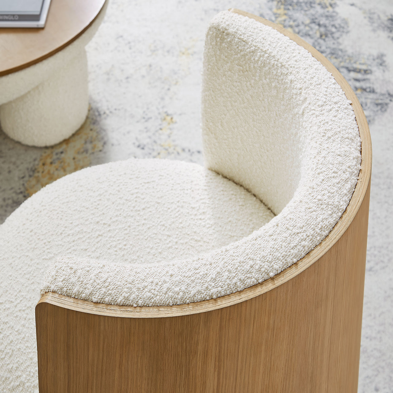 Calriane Boucle Accent Chair, Natural Wood & Ivory