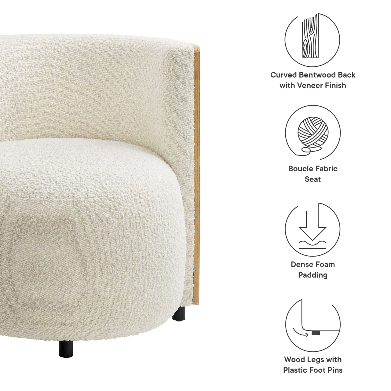 Calriane Boucle Accent Chair, Natural Wood & Ivory