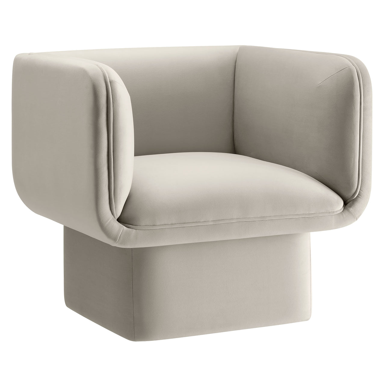 Quadrant Upholstered Velvet Accent Chair, Almond
