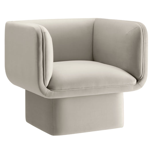 Quadrant Upholstered Velvet Accent Chair, Almond