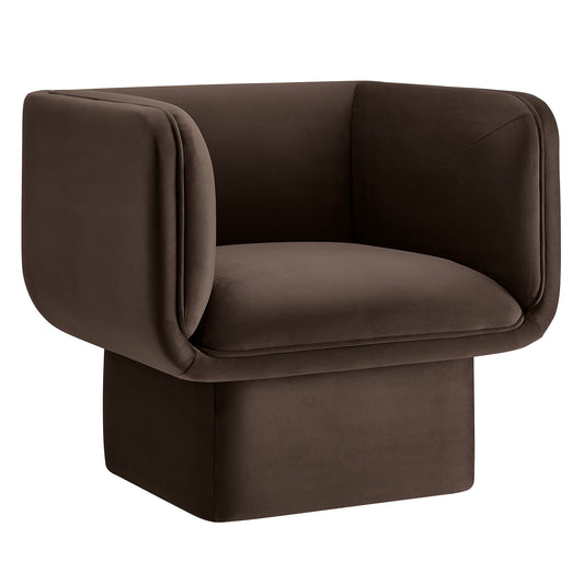 Quadrant Upholstered Velvet Accent Chair, Chocolate Brown