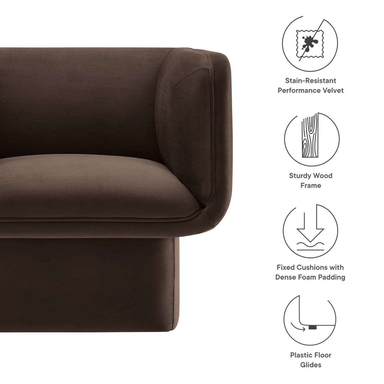 Quadrant Upholstered Velvet Accent Chair, Chocolate Brown