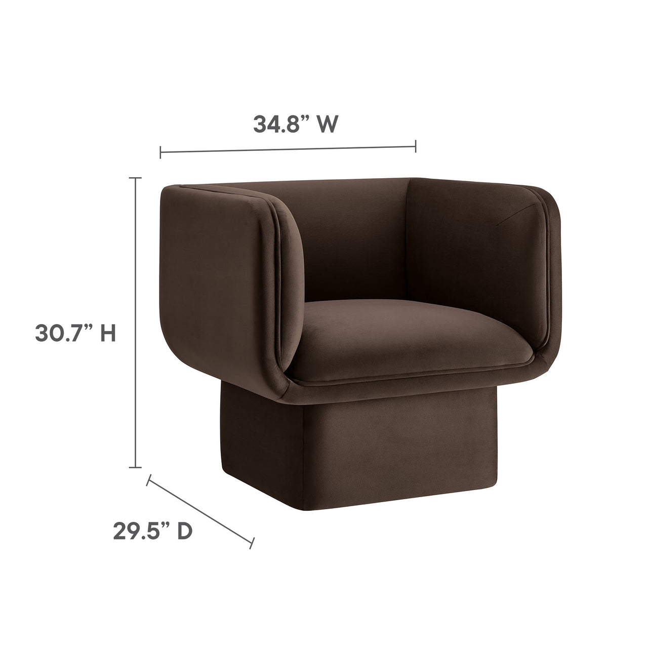 Quadrant Upholstered Velvet Accent Chair, Chocolate Brown