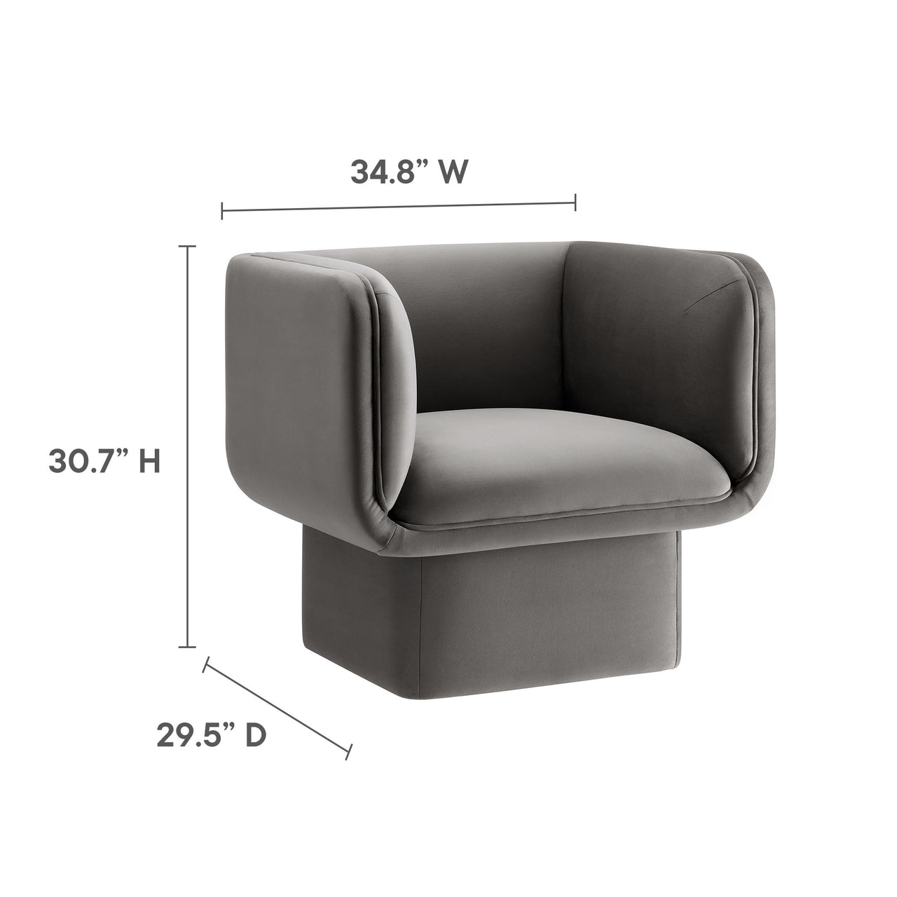 Quadrant Upholstered Velvet Accent Chair, Charcoal