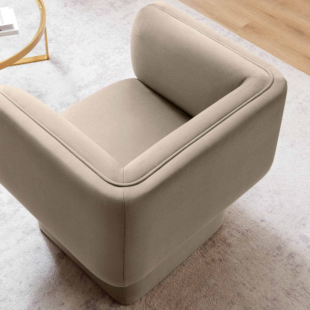 Quadrant Upholstered Velvet Accent Chair, Taupe