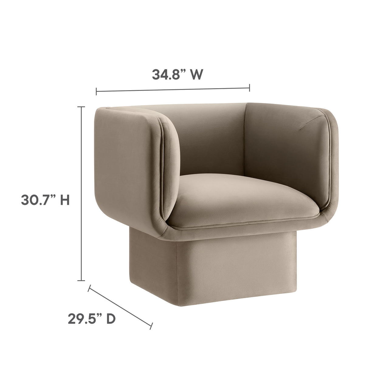Quadrant Upholstered Velvet Accent Chair, Taupe