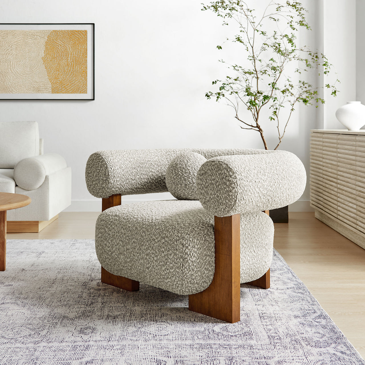 Shepherd Boucle Accent Chair, Light Gray