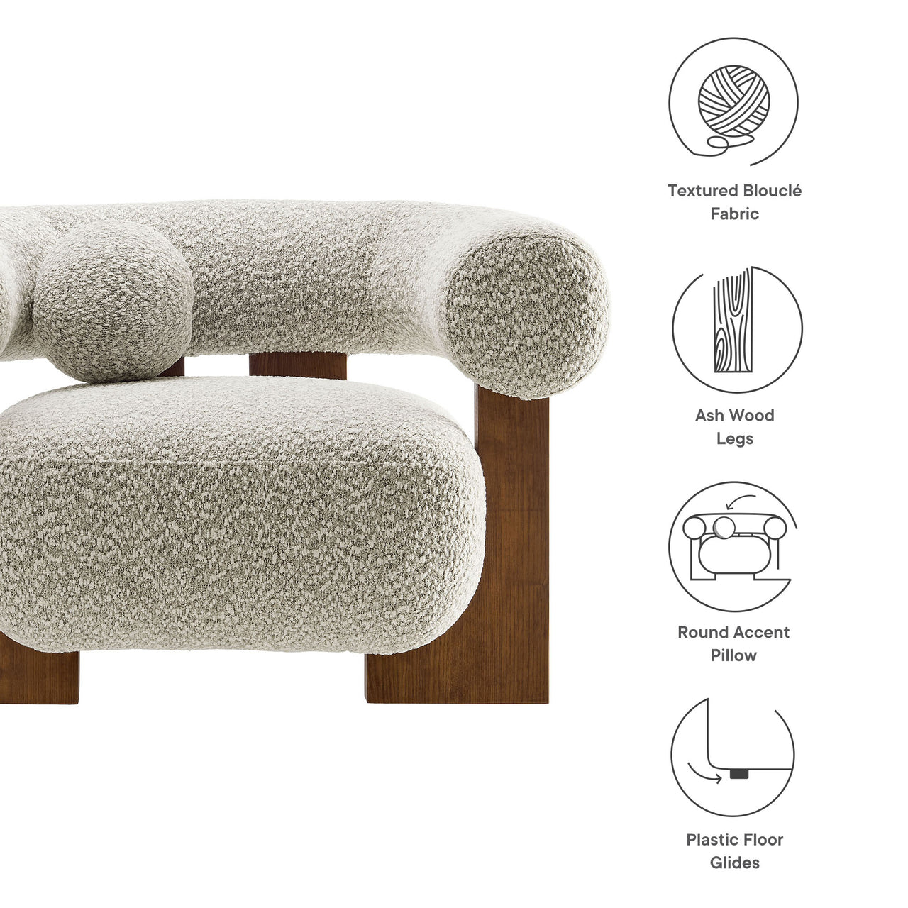 Shepherd Boucle Accent Chair, Light Gray