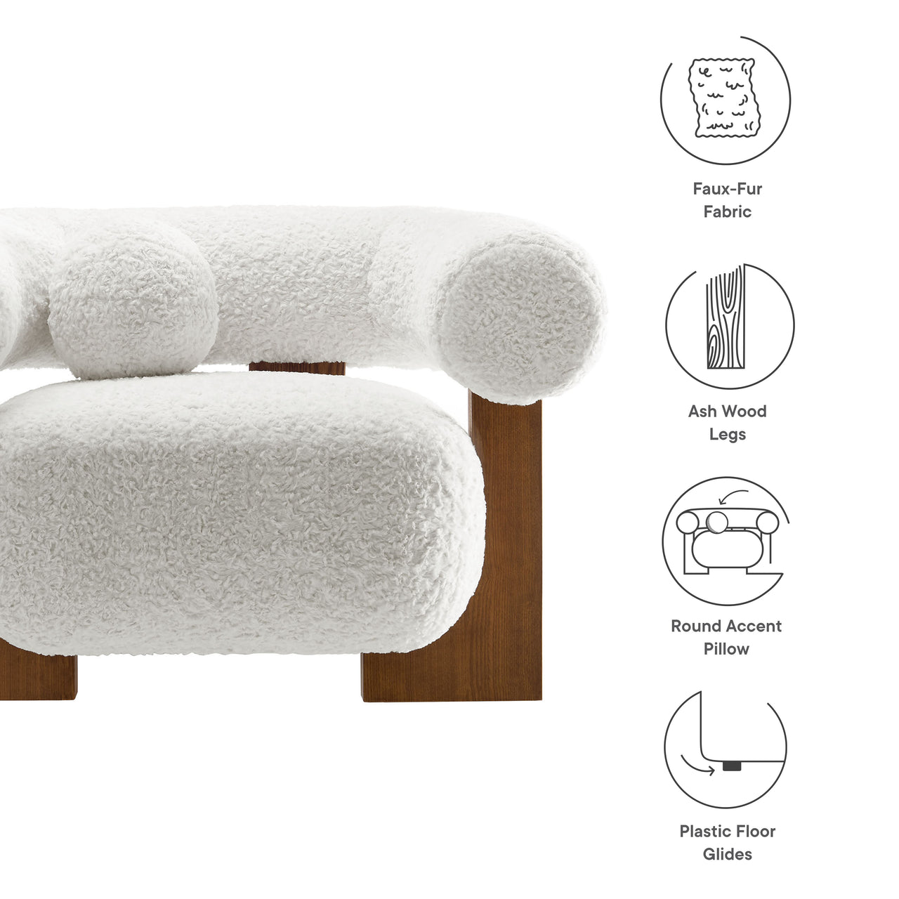 Shepherd Faux Fur Fabric Accent Chair, White