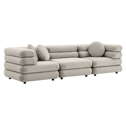 Strata 3-Piece Upholstered Velvet Modular Sectional, Almond