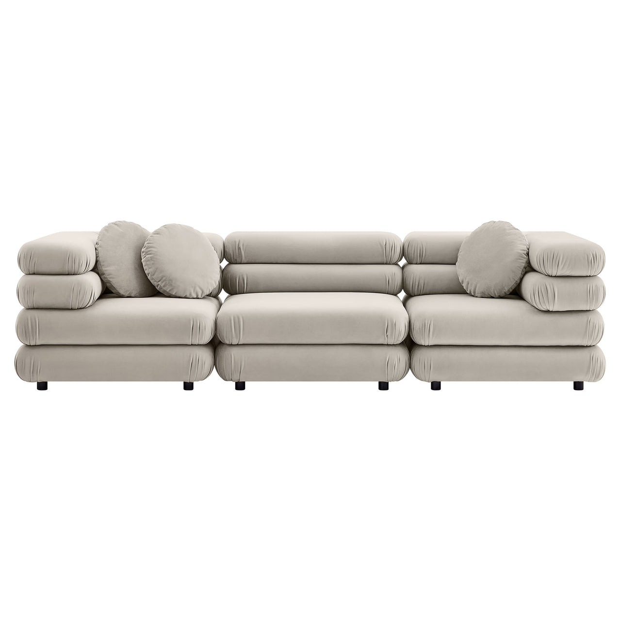 Strata 3-Piece Upholstered Velvet Modular Sectional, Almond