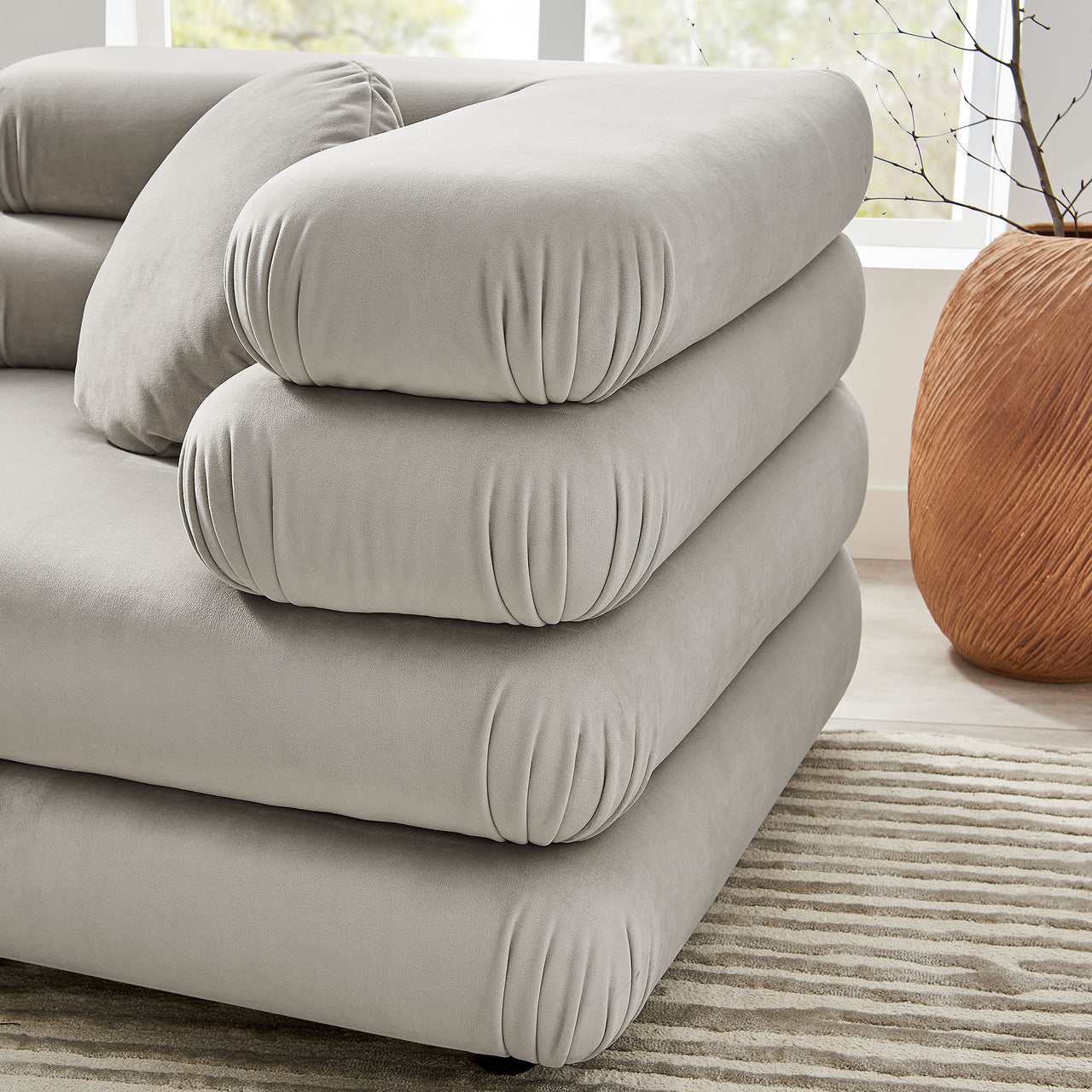 Strata 3-Piece Upholstered Velvet Modular Sectional, Almond
