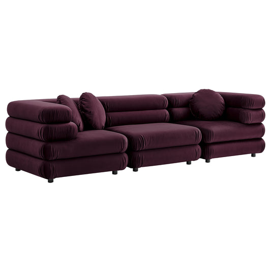 Strata 3-Piece Upholstered Velvet Modular Sectional, Wine