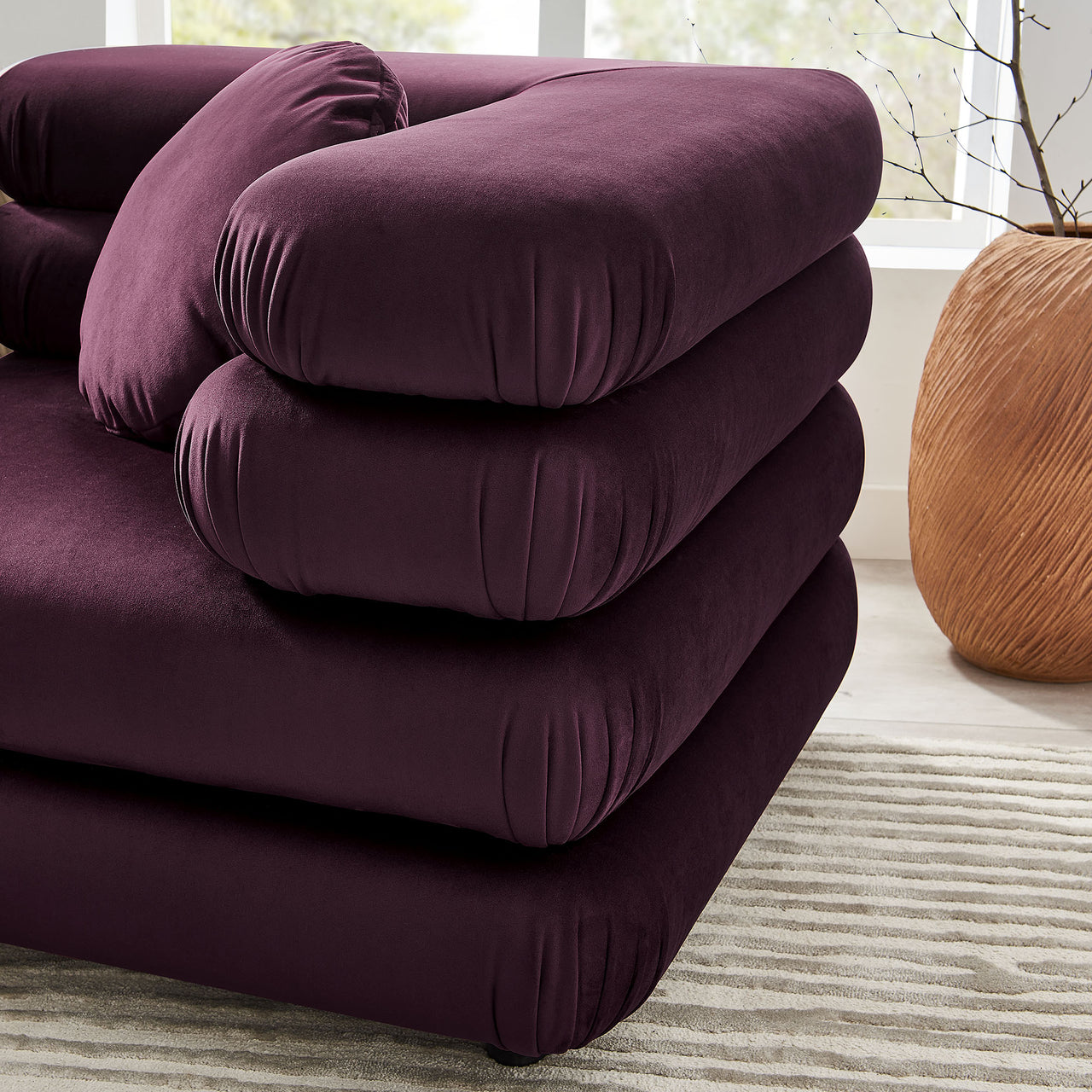 Strata 3-Piece Upholstered Velvet Modular Sectional, Wine