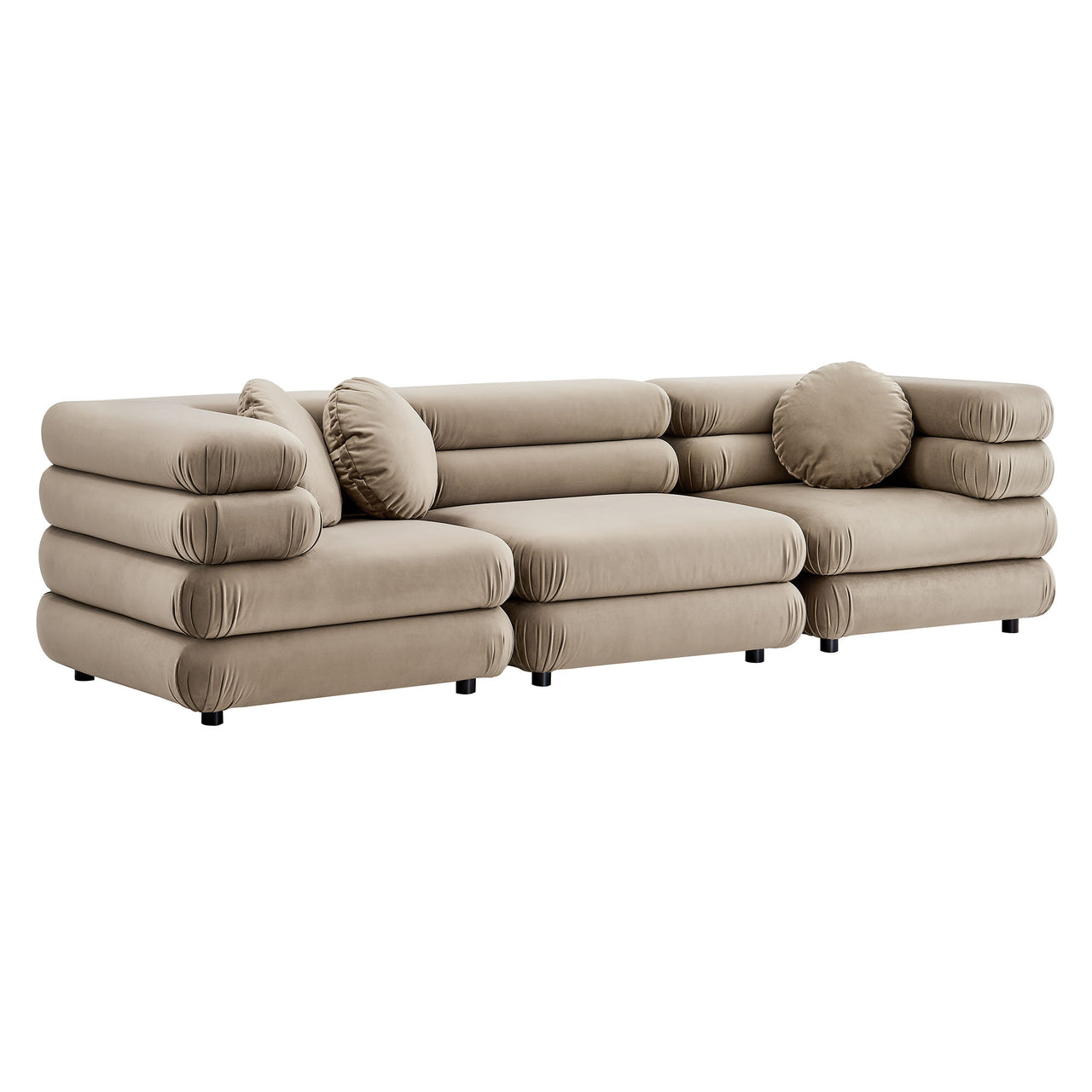 Strata 3-Piece Upholstered Velvet Modular Sectional, Taupe
