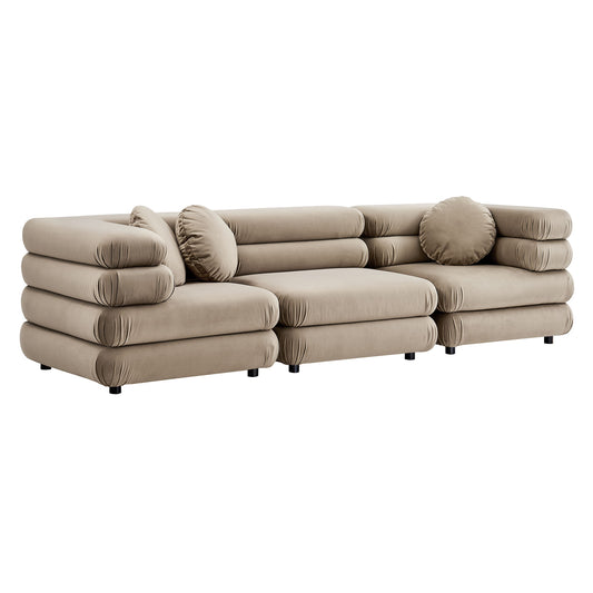 Strata 3-Piece Upholstered Velvet Modular Sectional, Taupe
