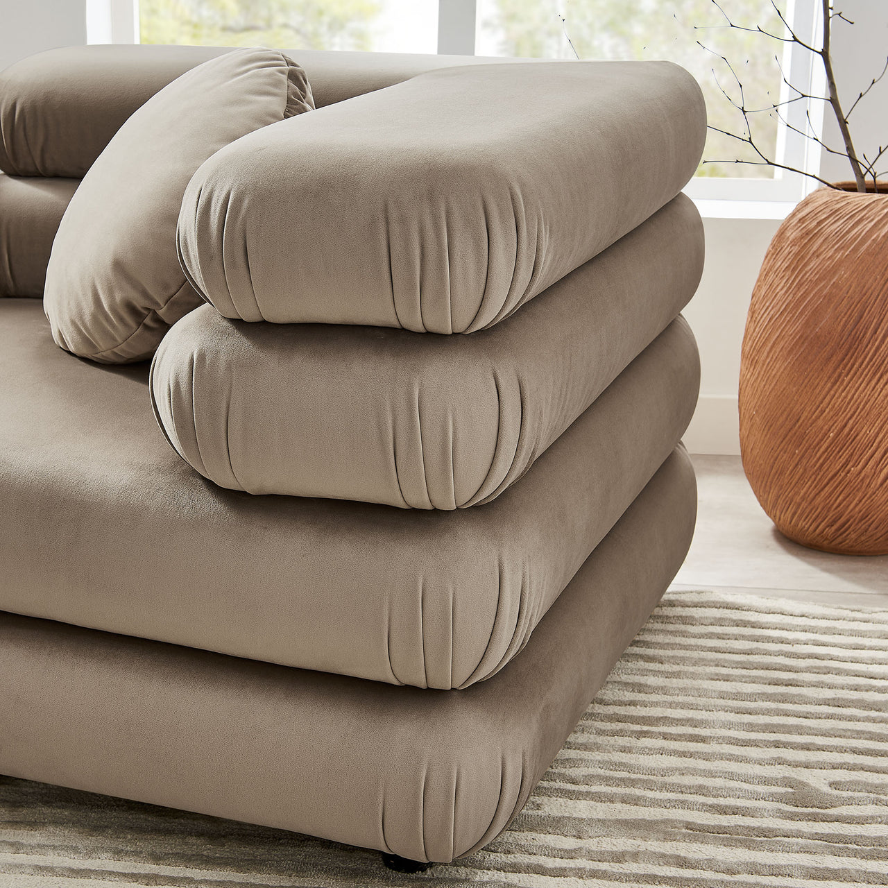 Strata 3-Piece Upholstered Velvet Modular Sectional, Taupe