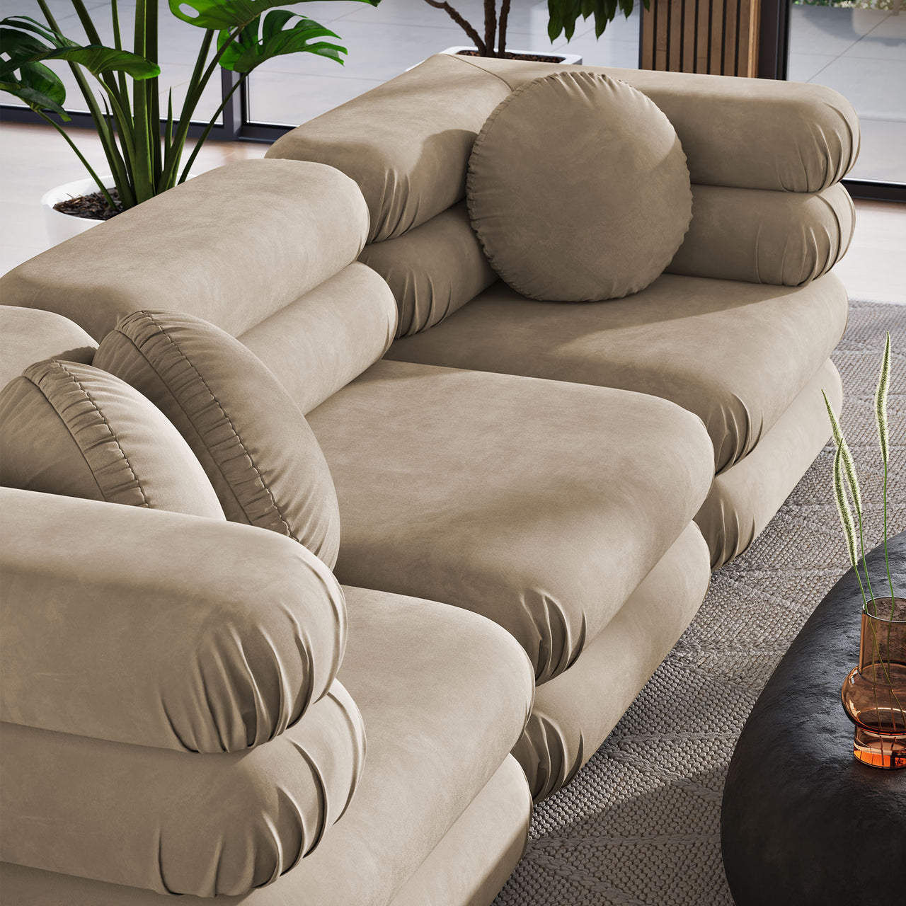 Strata 3-Piece Upholstered Velvet Modular Sectional, Taupe