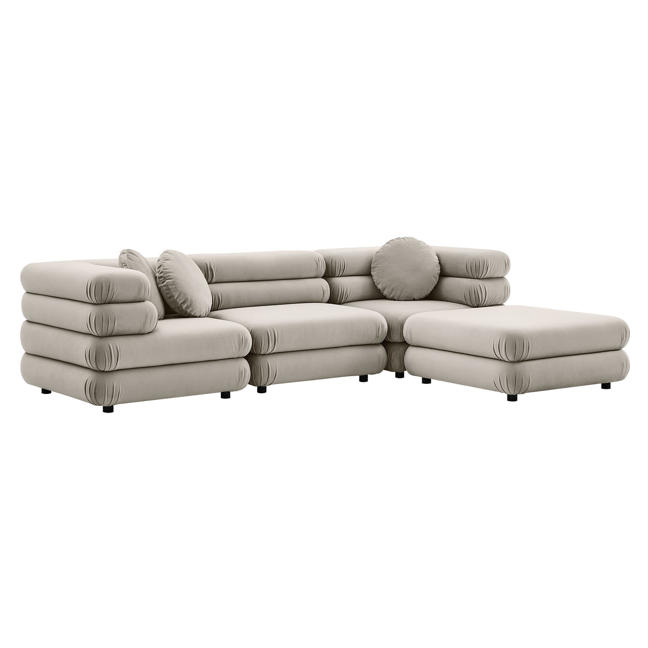 Strata 4-Piece Upholstered Velvet Modular Sectional, Almond