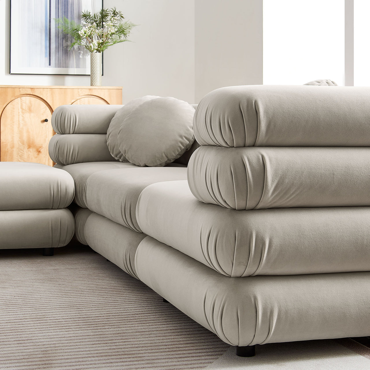 Strata 4-Piece Upholstered Velvet Modular Sectional, Almond