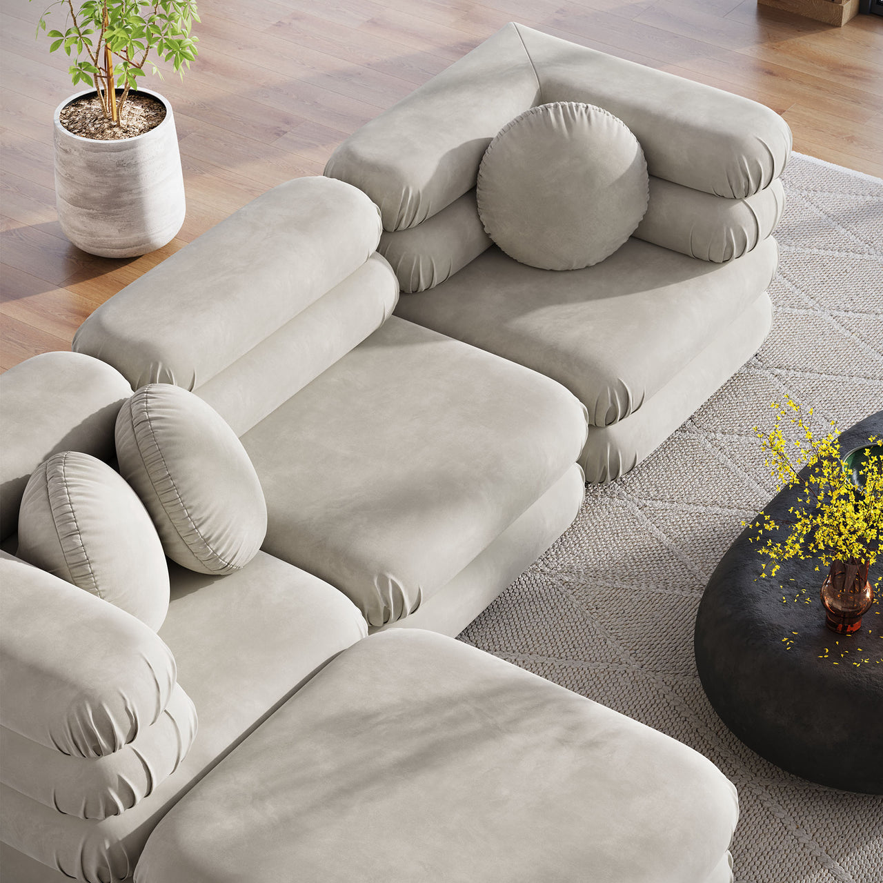 Strata 4-Piece Upholstered Velvet Modular Sectional, Almond