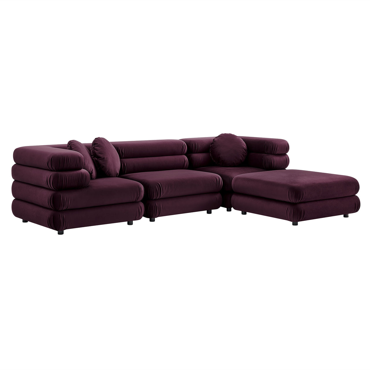 Strata 4-Piece Upholstered Velvet Modular Sectional, Wine