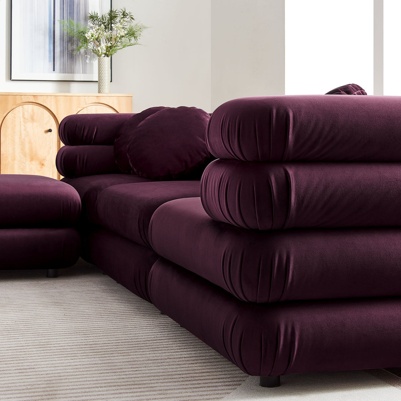Strata 4-Piece Upholstered Velvet Modular Sectional, Wine
