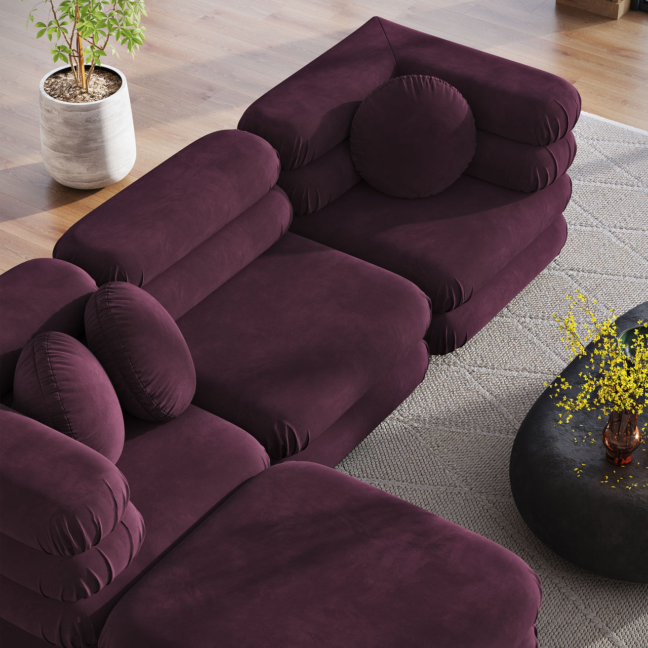 Strata 4-Piece Upholstered Velvet Modular Sectional, Wine