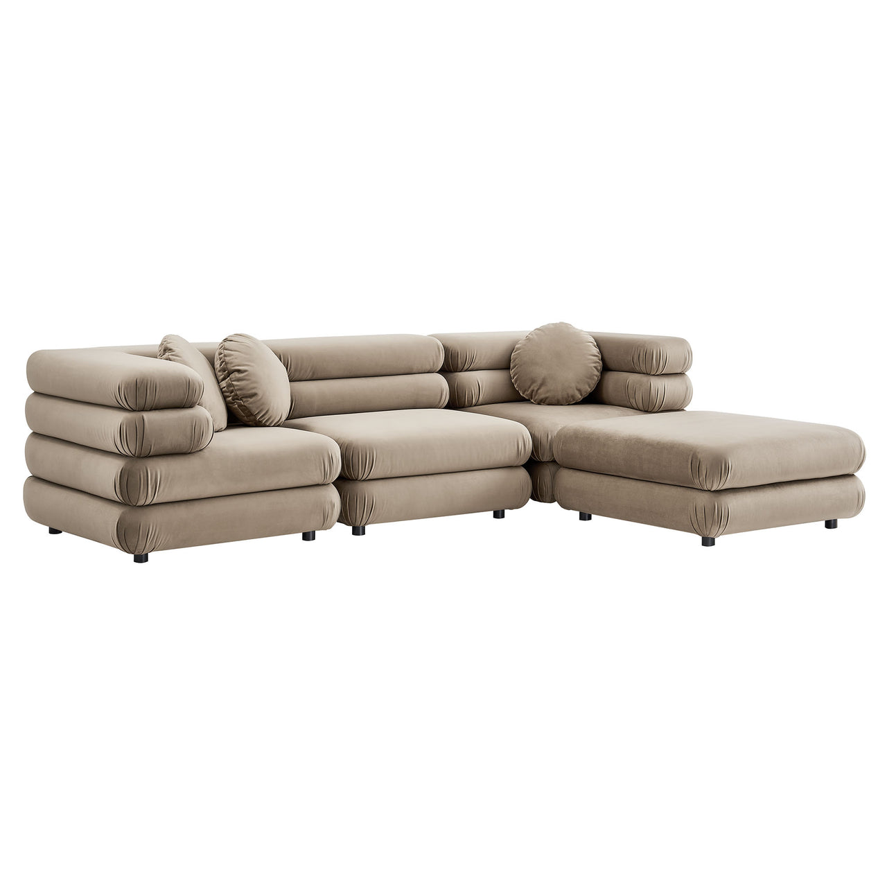 Strata 4-Piece Upholstered Velvet Modular Sectional, Taupe