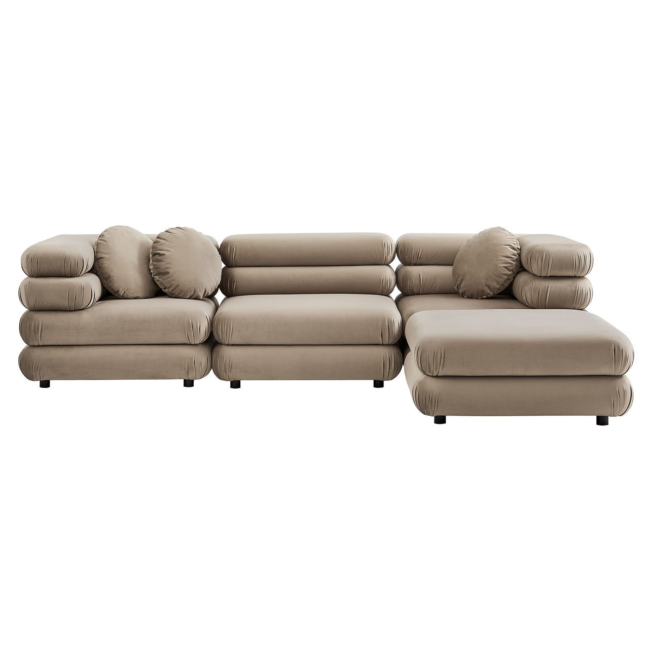 Strata 4-Piece Upholstered Velvet Modular Sectional, Taupe