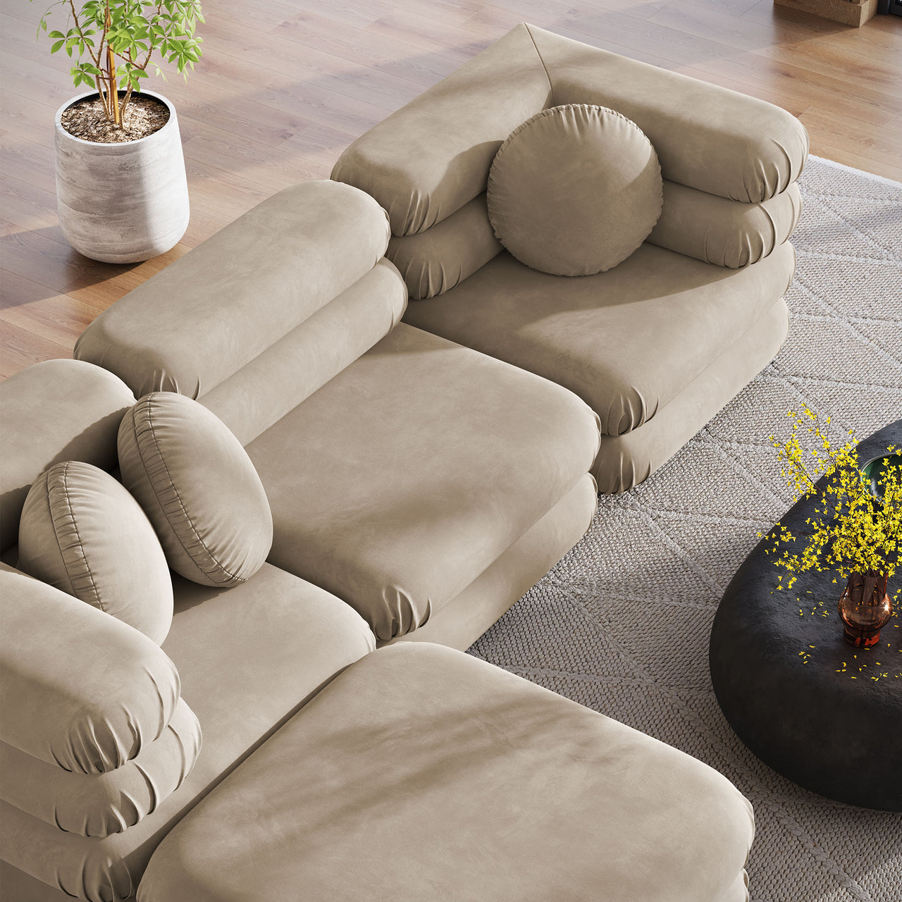 Strata 4-Piece Upholstered Velvet Modular Sectional, Taupe