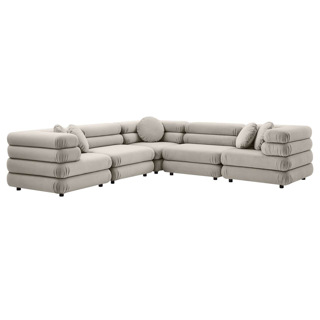 Strata 5-Piece Upholstered Velvet Modular Sectional, Almond