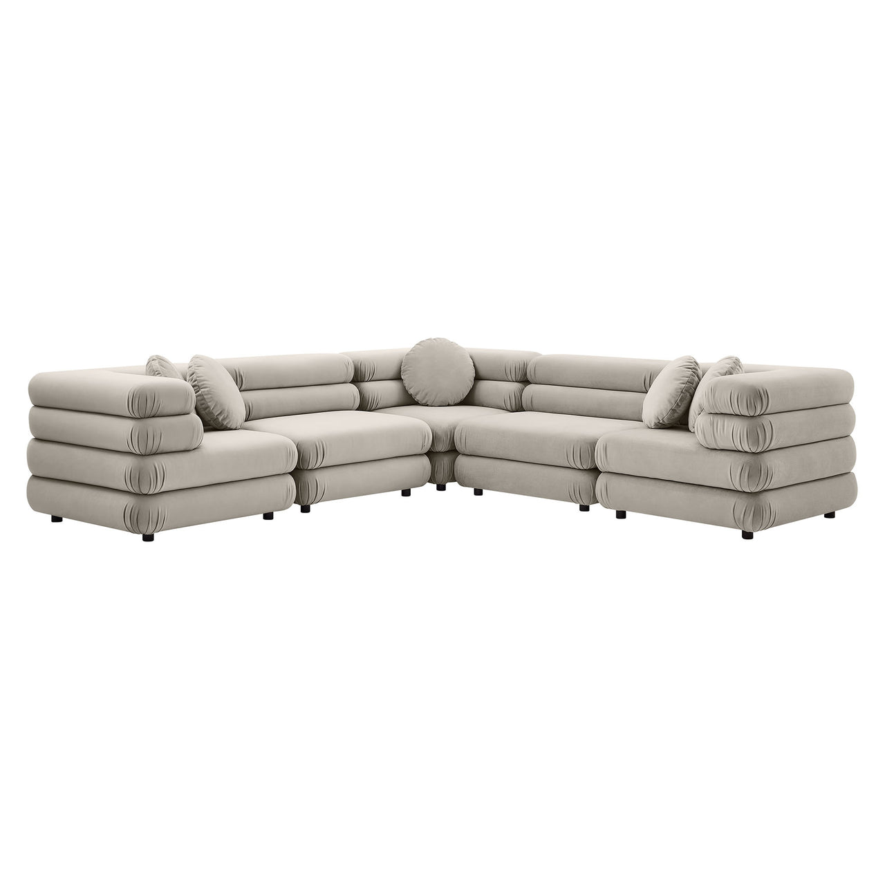 Strata 5-Piece Upholstered Velvet Modular Sectional, Almond