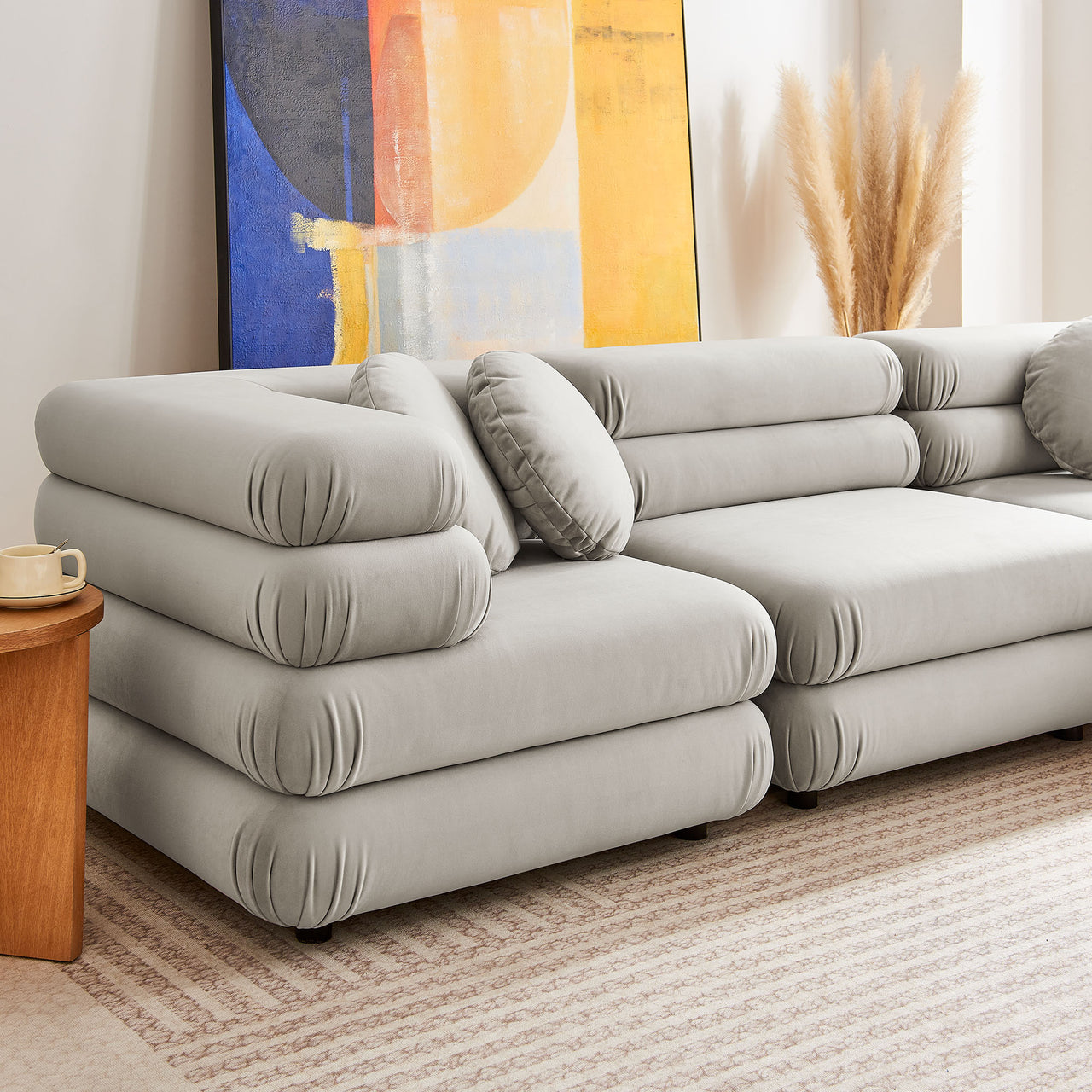 Strata 5-Piece Upholstered Velvet Modular Sectional, Almond