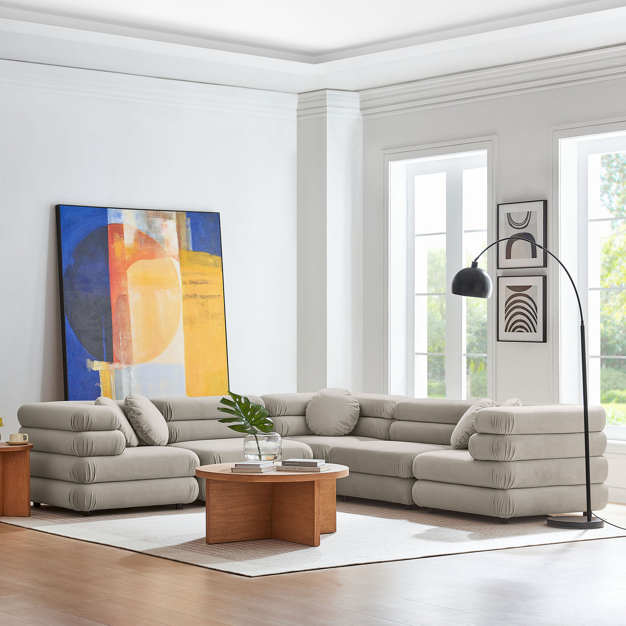 Strata 5-Piece Upholstered Velvet Modular Sectional, Almond