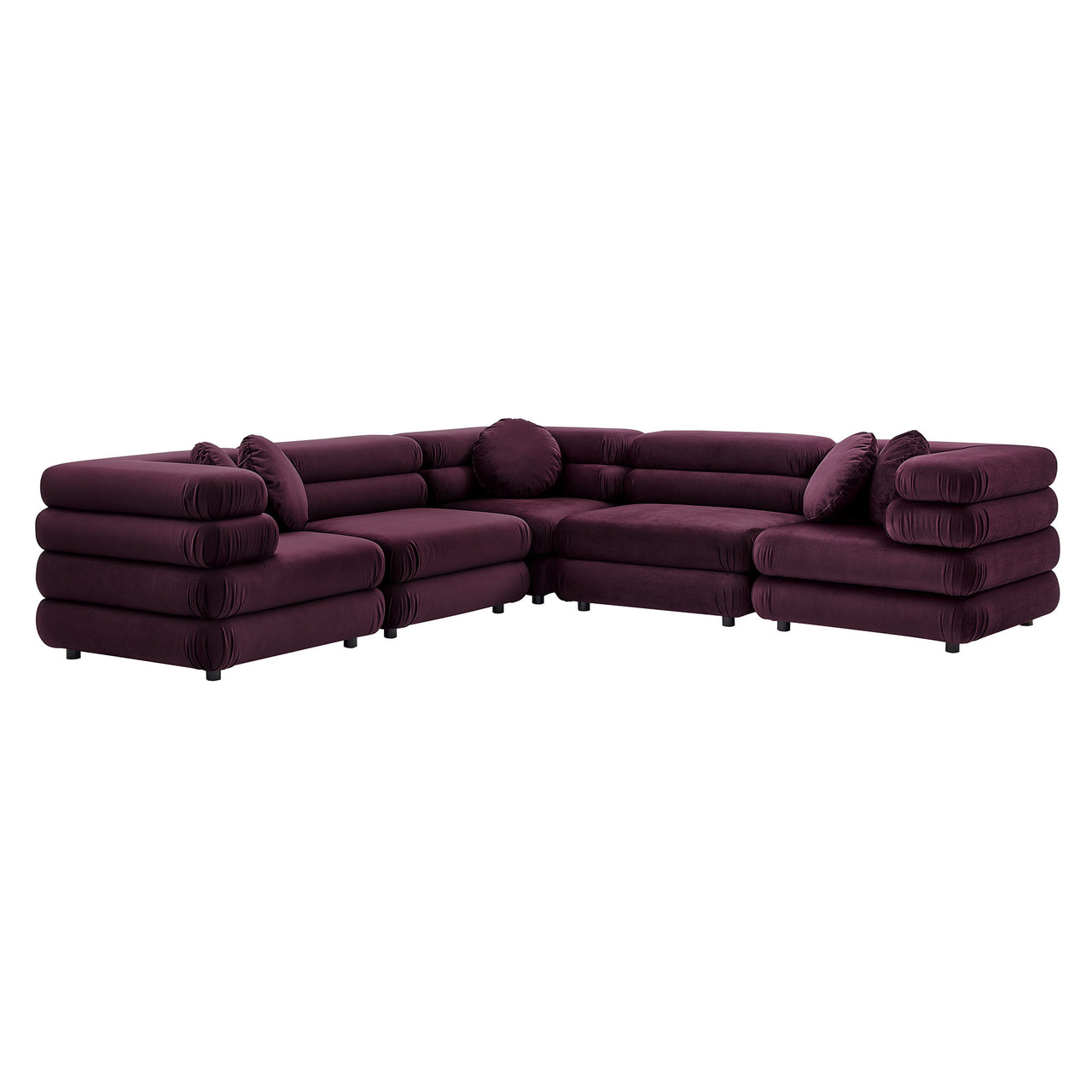 Strata 5-Piece Upholstered Velvet Modular Sectional, Wine