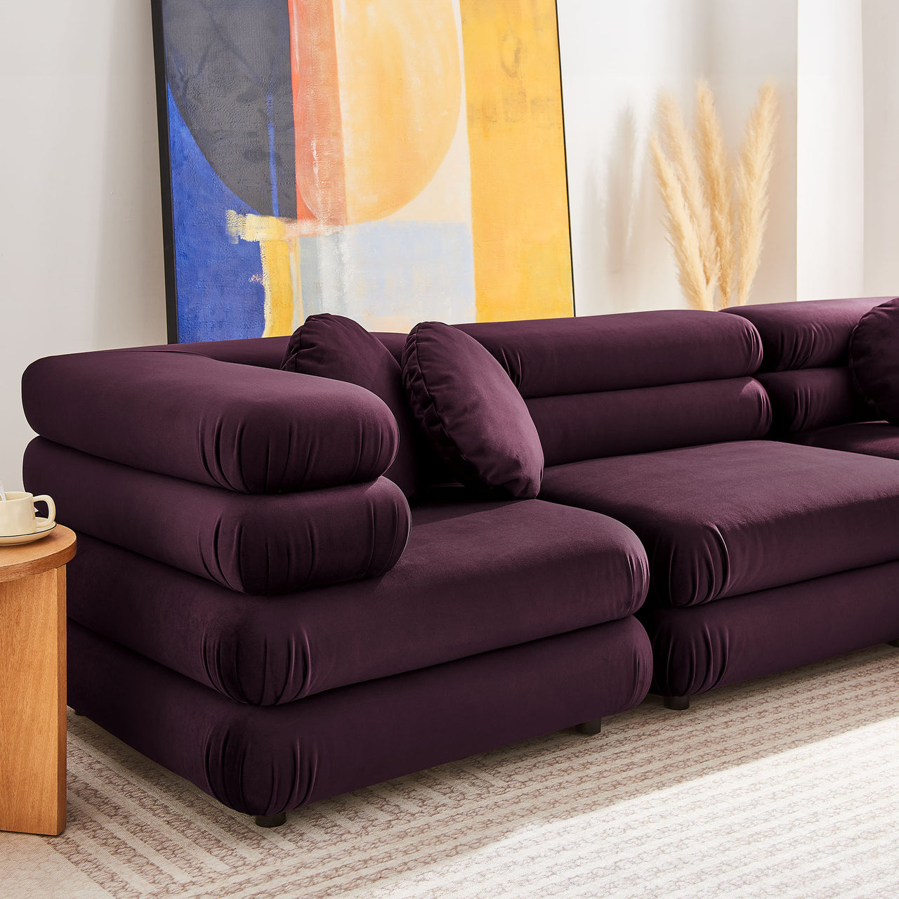 Strata 5-Piece Upholstered Velvet Modular Sectional, Wine