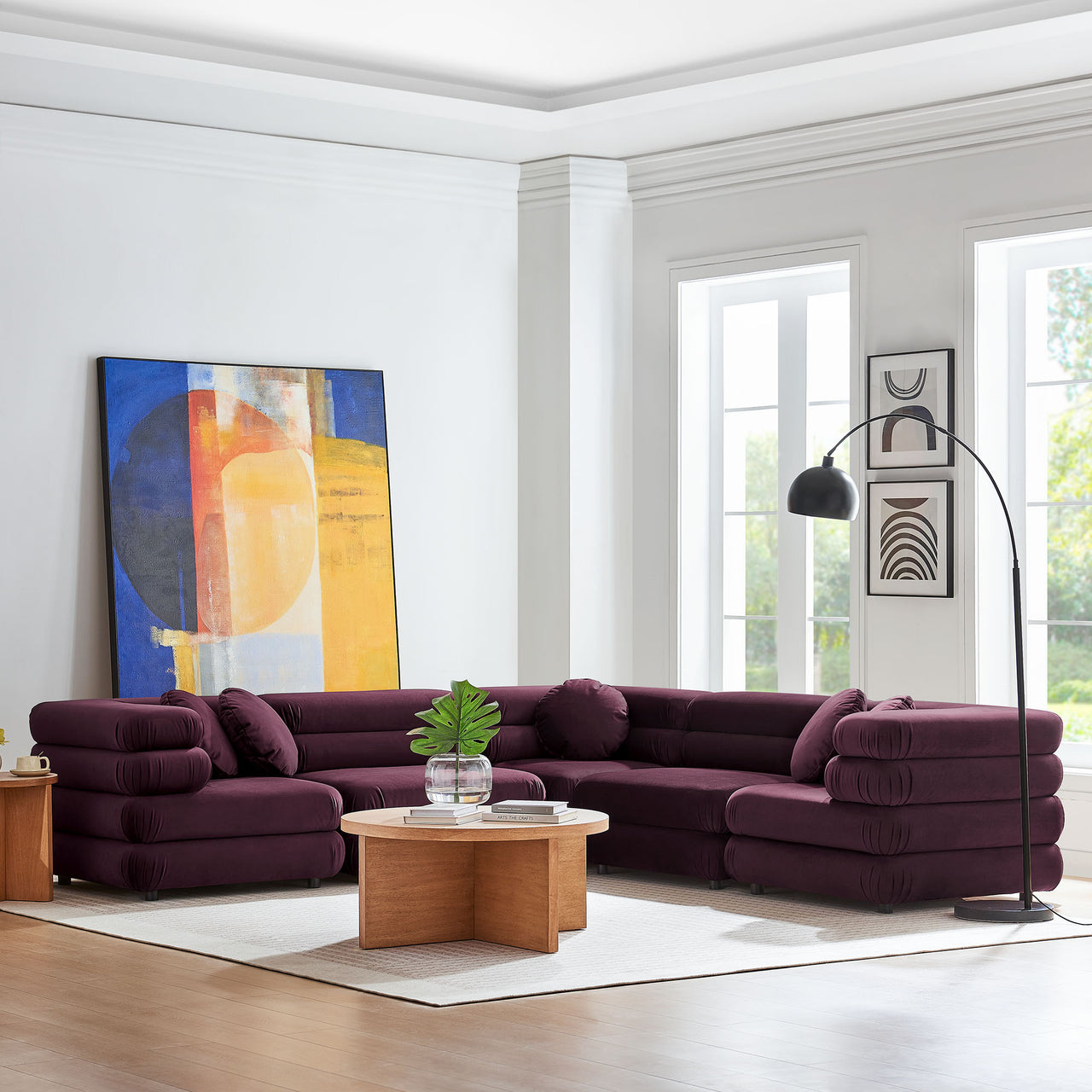 Strata 5-Piece Upholstered Velvet Modular Sectional, Wine