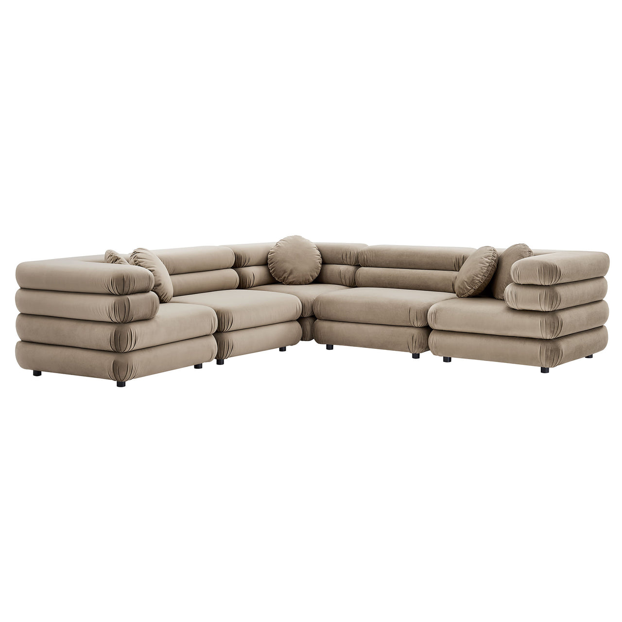 Strata 5-Piece Upholstered Velvet Modular Sectional, Taupe