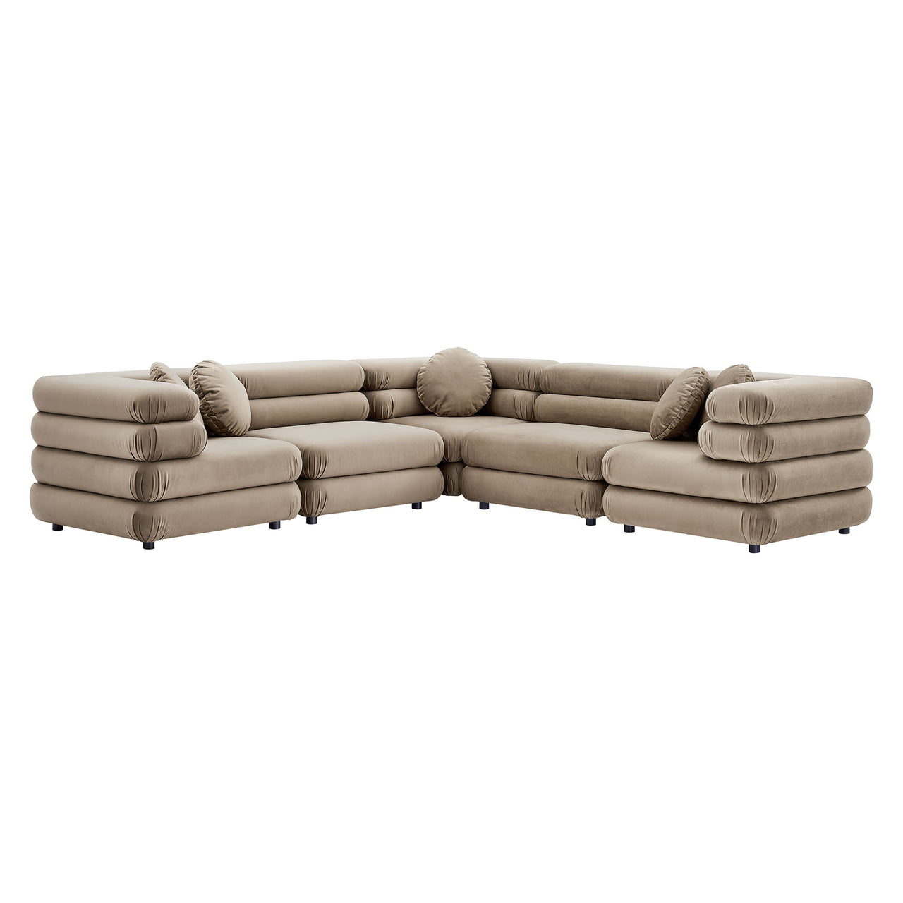 Strata 5-Piece Upholstered Velvet Modular Sectional, Taupe