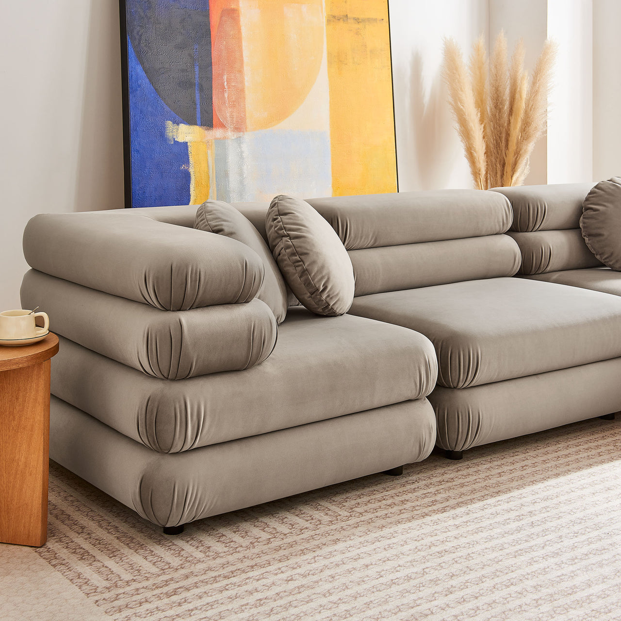 Strata 5-Piece Upholstered Velvet Modular Sectional, Taupe
